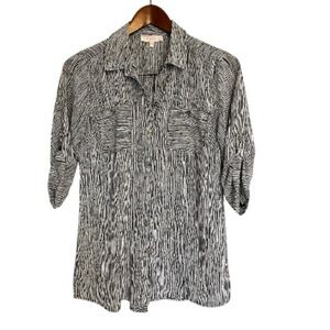 Black and White Striped Button-Up Shirt